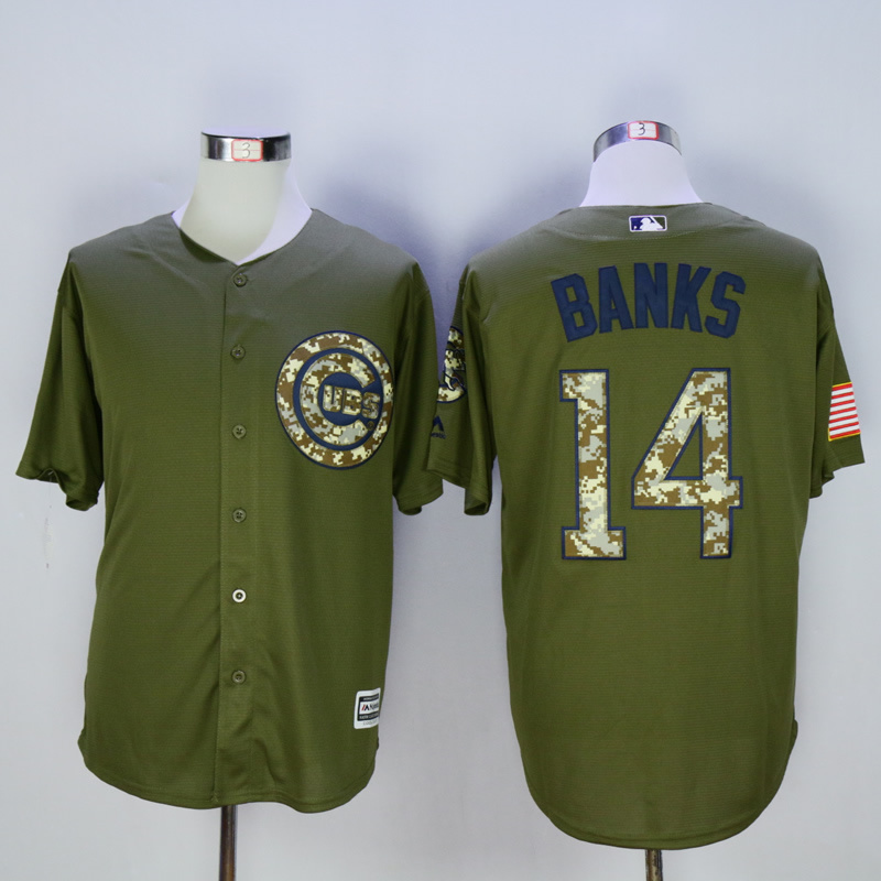 Men Chicago Cubs 14 Banks Green MLB Jerseys